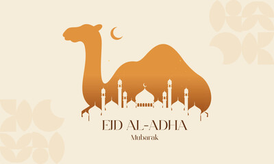 Islamic Eid Al Adha Celebration Flat Background with Sacrificial Animals Silhouette.
