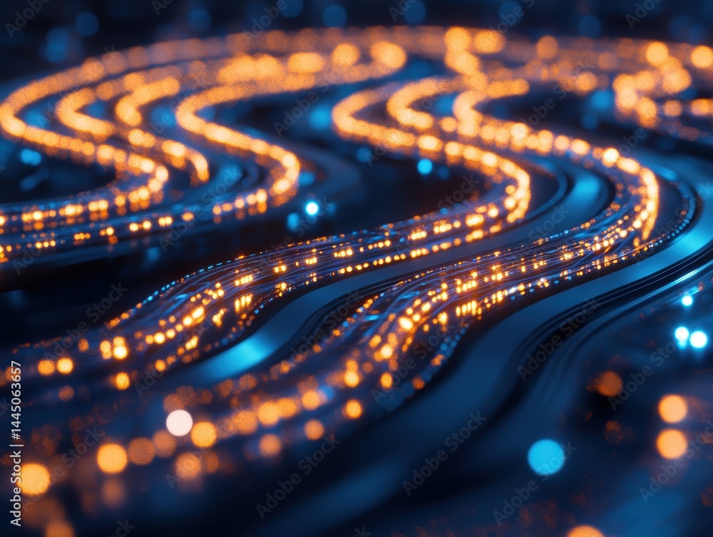 Aufkleber abstract data stream on blue background illuminated by orange light for cyber security innovation