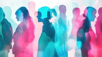 A large crowd of people, simple shapes, and brush strokes. Minimalistic silhouettes of a large body of people..