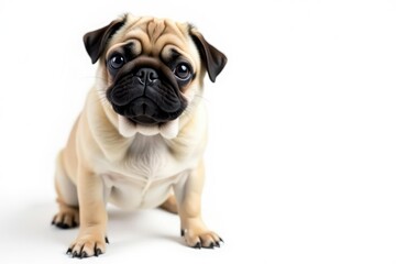 Obraz premium Adorable pug dog, isolated on white background, happy, face, illustration