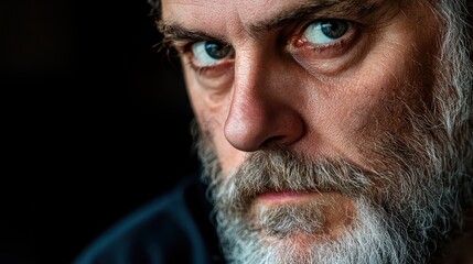Intense Expression of a Middle-Aged Man with Striking Blue Eyes