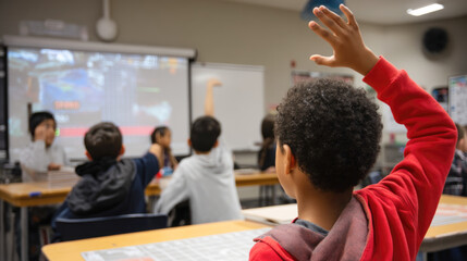Diverse classroom environment with engaged children participating in interactive lesson