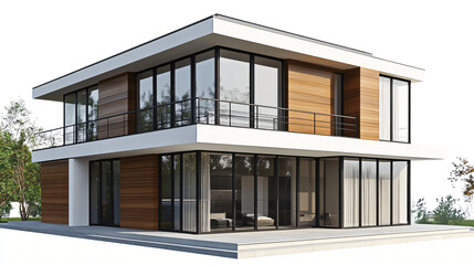 Modern House 3D Render on Transparent Background for Architecture and Design Projects