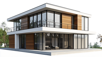 Modern House 3D Render on Transparent Background for Architecture and Design Projects