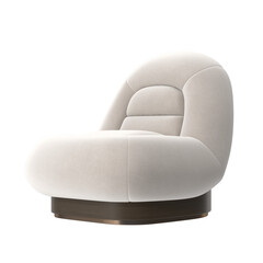 Modern Round Beige Fabric Armchair Angled View Isolated