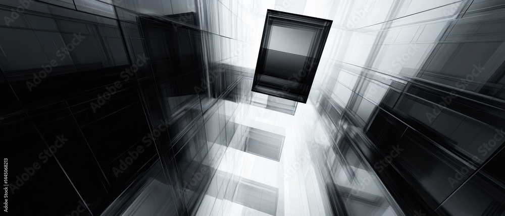 Poster abstract dark architectural design showing perspective and dimension in grayscale with elegant moder