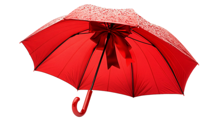 Festive Christmas Umbrella Decorated with Bow Isolated on Transparent Background