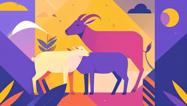 Vector Illustration, Goat Cartoon, as symbol of Eid Mubarak Idl Adha, Mulim holiday