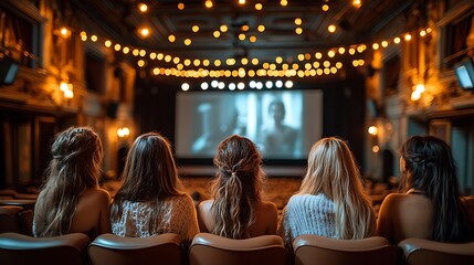 Women enjoy a film in a vintage theater