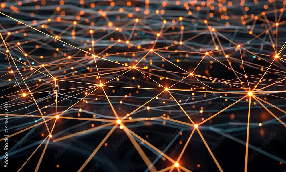 Aufkleber a vast network of glowing nodes and interconnecting lines forms a digital landscape, creating a sens