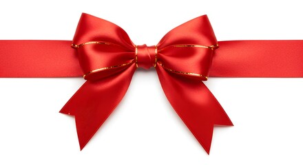 Fototapeta premium Red Ribbon with Gold Bow - Festive Decoration, Isolated