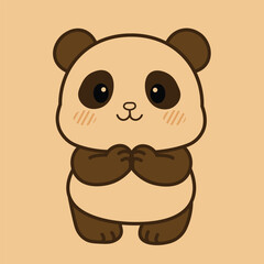 A cute brown cartoon teddy bear animal holds a red heart, a fun vector illustration