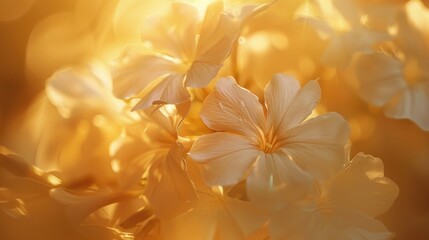 Obraz premium Golden hour bloom delicate white flowers in soft sunlight