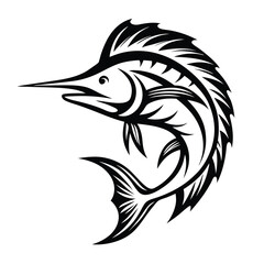 Striking Black Marlin Silhouette, Detailed Fins and Bill, Marine Life Art