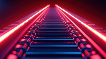 Neon Light Path with Dark Background and Futuristic Perspective