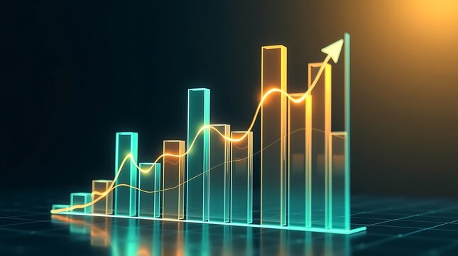 glowing bar graph with rising trend line financial growth visualization market analysis


