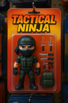 Collectible tactical ninja action figure with accessories displayed on vibrant packaging