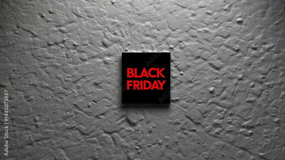 Poster black friday text glowing in vivid red, emerging dramatically on dark plate with shadow casting spot