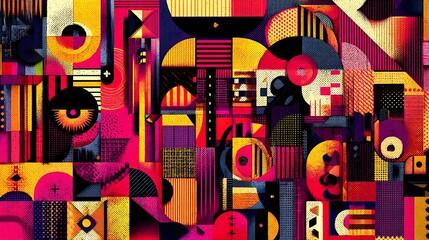 A vibrant Memphis-style geometric pattern in bold colors, blending retro and modern vibes. Perfect for prints, wallpapers, and trendy designs. Seamless & eye-catching