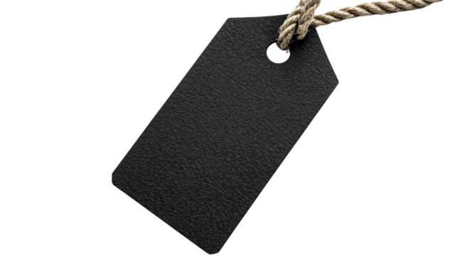 Blank Black Tag with Rope on Transparent Background for Product Labeling