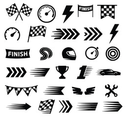 Racing Icon Set Black and White Vector
