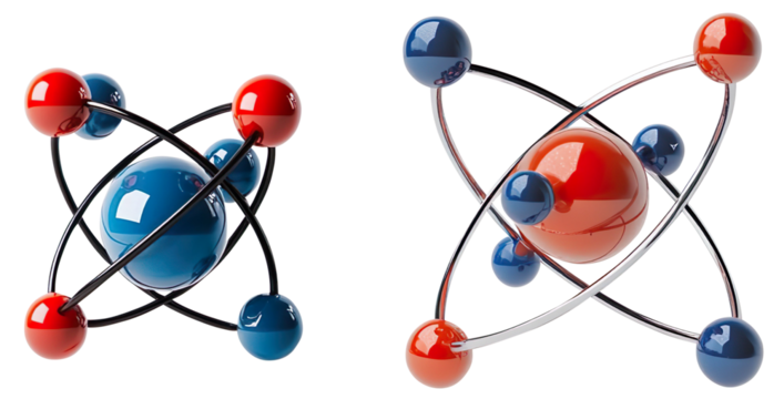 Molecular Structure Model with Red and Blue Spheres on a Transparent Background