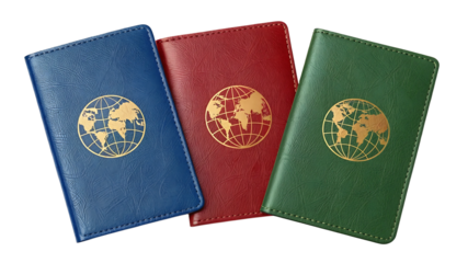 Three Passports with World Maps, Ready for Travel PNG Image and transparent background