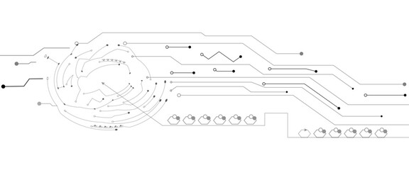 Abstract grey circuit line technology pattern on white background, futuristic vector illustration of digital circuitry design for tech backgrounds	