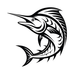 Elegant Black and White Marlin Silhouette, Sport Fish Icon, Ocean Predator
