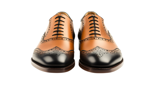 Elegant Brown and Black Pair of Shoes Isolated on Transparent Background