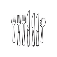 Simple line art depiction of knife and fork for dining