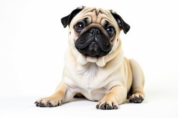 Obraz premium Adorable pug dog sitting, isolated on white background , dog, photography