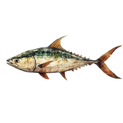 Obraz premium ictorian-style illustration of a yellowtail tuna, with a green and brown color palette