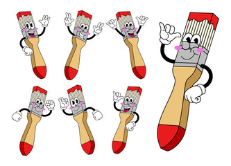 Collection of Happy Paintbrush Character in Various Pose