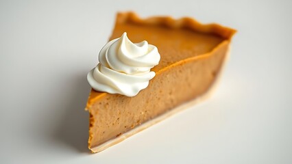 Thanksgiving with slice of pumpkin pie and whipped cream white background