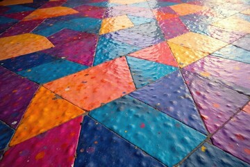 Fototapeta premium Geometric tile floor creating abstract shapes , colorful, decorative