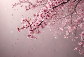 Fototapeta premium Delicate pink sakura petals drift down, soft focus background, spring bloom , flora, floral