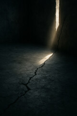 Licht im Beton - Strahl durch aufgebrochene Oberfl&auml;che Light in Concrete - Beam through a Broken Surface 