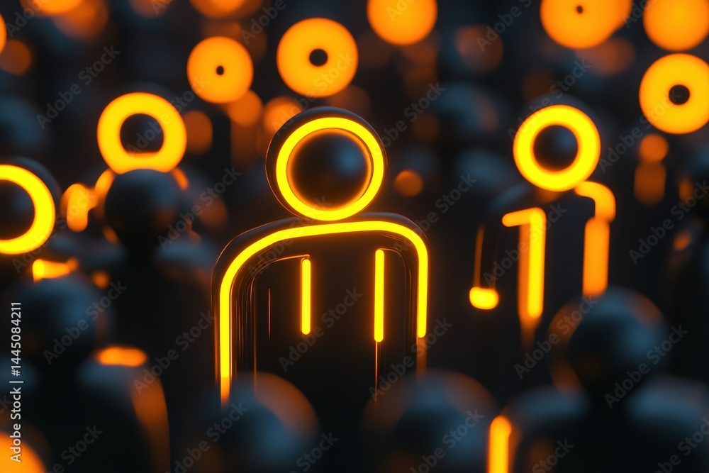 Poster abstract human figures glow in dark network representation leadership teamwork connection future des
