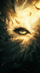 Golden feathers surround a watchful eye.