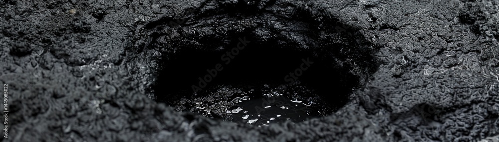 Poster dark textured surface with a central void shape.