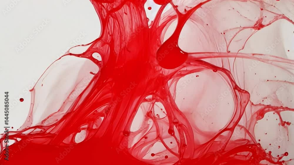 Poster vibrant red paint splashes create abstract designs with fluid motion, showcasing dynamic patterns th