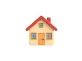 3D cartoon house icon with red roof and chimney, representing home, real estate, or family residence. Generative AI