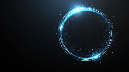 Blue Glitter Sparkle Effect Circle Frame, Luminous Magic Shiny Particle Ring On Black Background