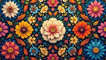 Intricate floral motifs within a bold hexagonal grid , art, artwork, stylish