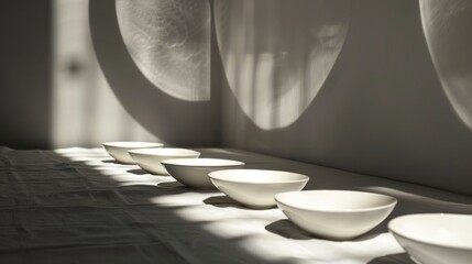 White ceramic bowls in sunlight