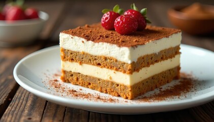 Classic tiramisu dessert, layered and delicious , coffee flavor, close-up
