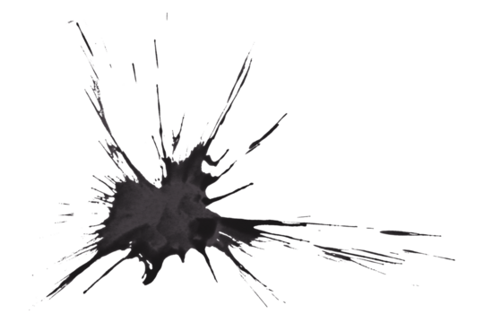 Black watercolor splash with dynamic splash effect on transparent background. Watercolor brush.