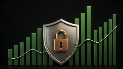 cybersecurity finance data protection secure growth investment safety risk management secure technology shield padlock encryption financial security bar chart analytics privacy online economy