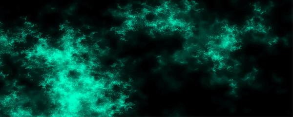 Abstract sea green watercolor hand painted watercolor. Grunge marbled pattern and rough paint brush strokes in Teal color powder explosion, isolated on dark cosmic powder Scattered Copy Space messy